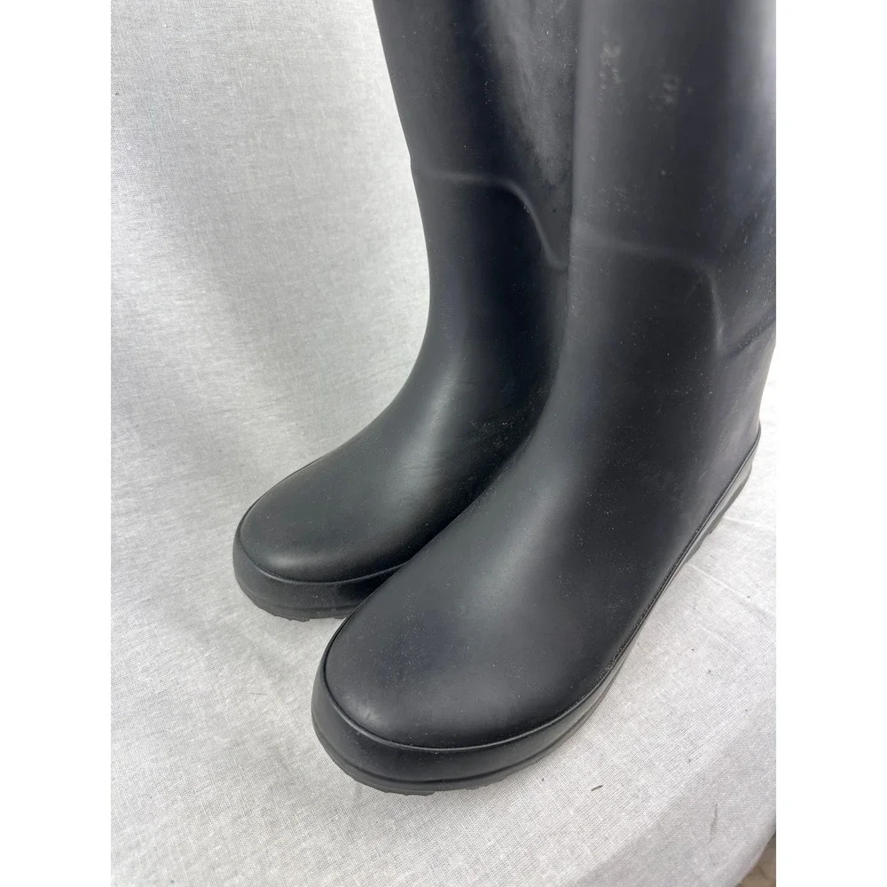 A New Day Women Black Rubber Rain Boots Matte Tall Waterproof Side Buckle Size 7
